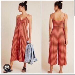 Anthropologie Red Striped Jumpsuit